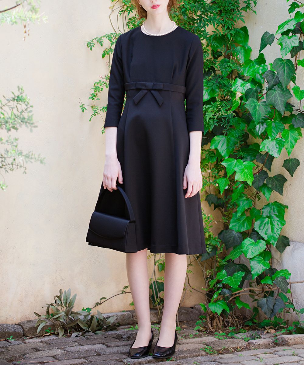 ハイウエストリボン切替えワンピース【オケージョン】/F i.n.t Black