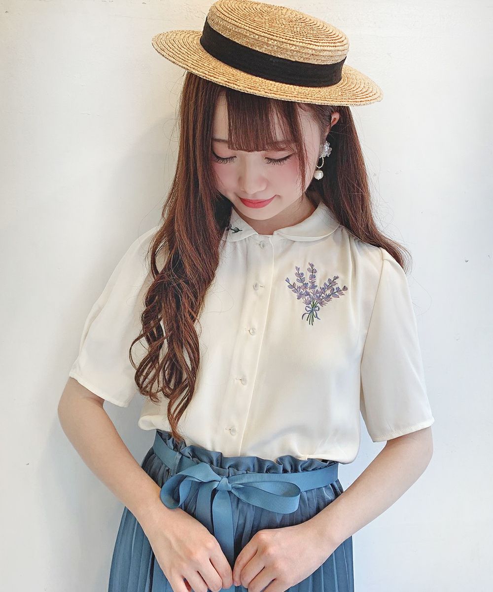 ラベンダー刺繍シャツブラウス/an another angelus [30BF01g023] | F