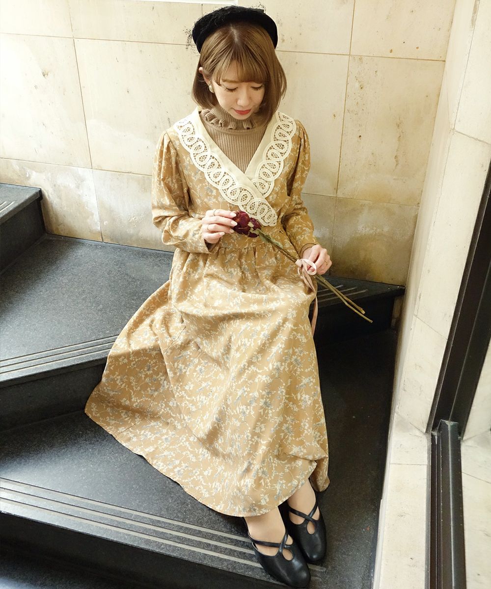 レース衿カシュクール花柄ワンピース/an another angelus [31BE03j001