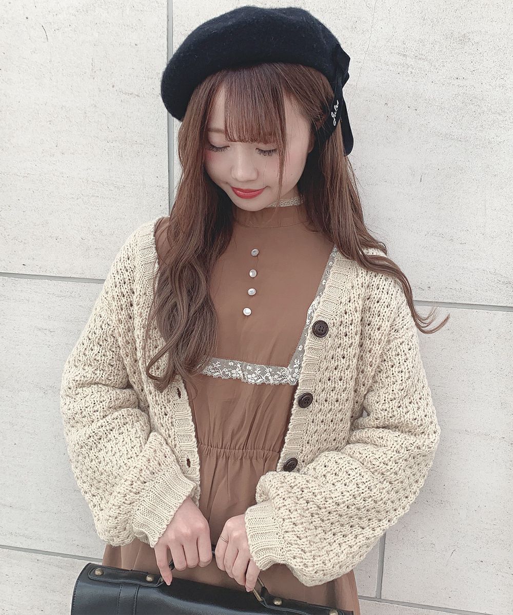 ステッチ釦ワッフル編みニットカーディガン/F i.n.t [32AJ04j016] | F