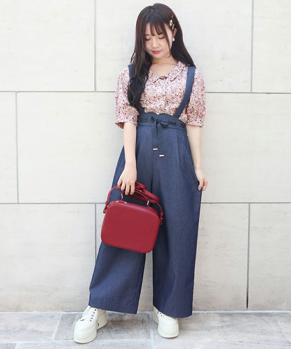 Fi.n.tデニムジャンスカ＆ローズ刺繍ブラウス＆はしごリボンシャツ3点SET サス付きはしごリボンデニムパンツ/F i.n.t [33AH03q001] | F i.n.t