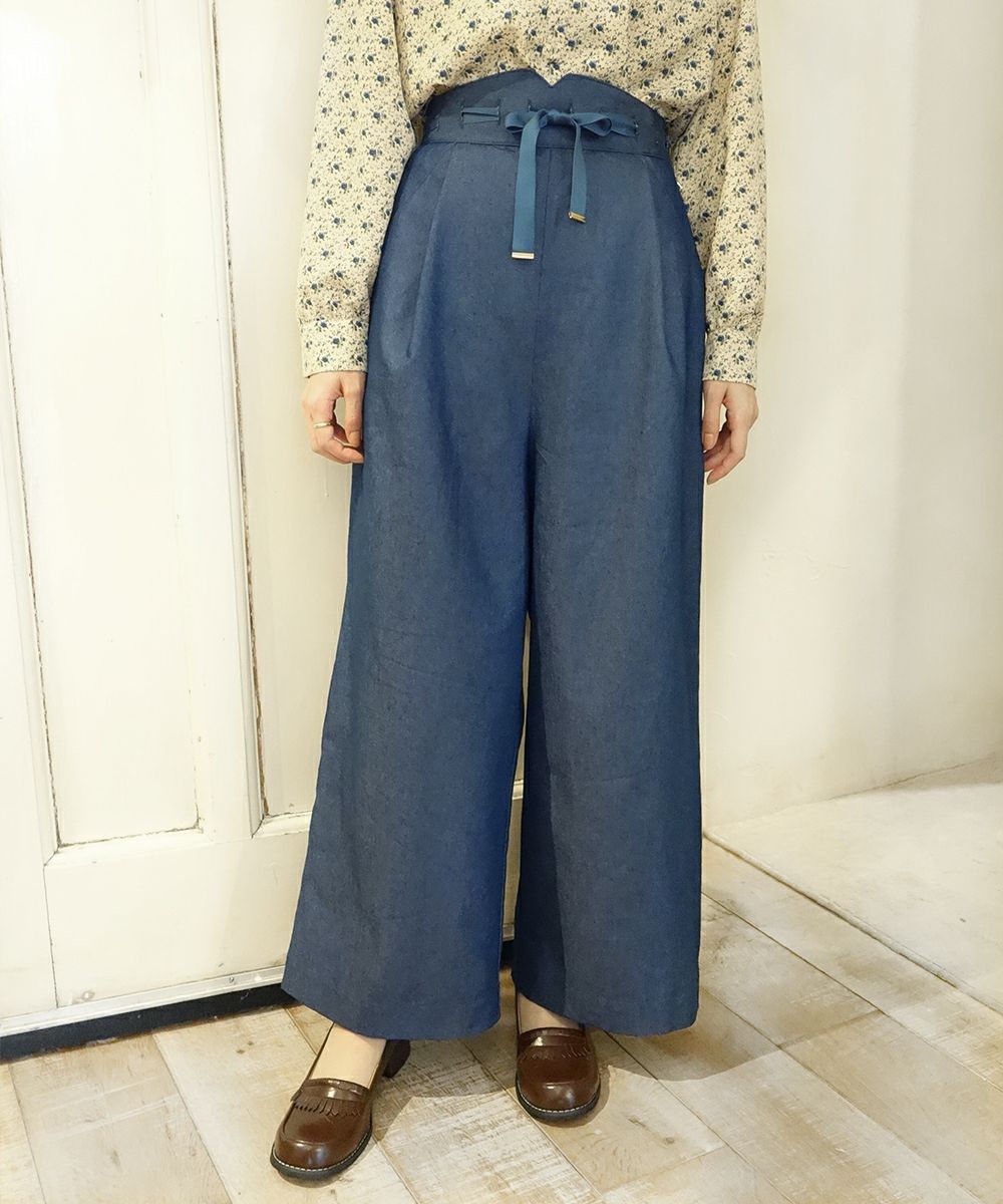 Fi.n.tデニムジャンスカ＆ローズ刺繍ブラウス＆はしごリボンシャツ3点SET サス付きはしごリボンデニムパンツ/F i.n.t [33AH03q001] | F i.n.t