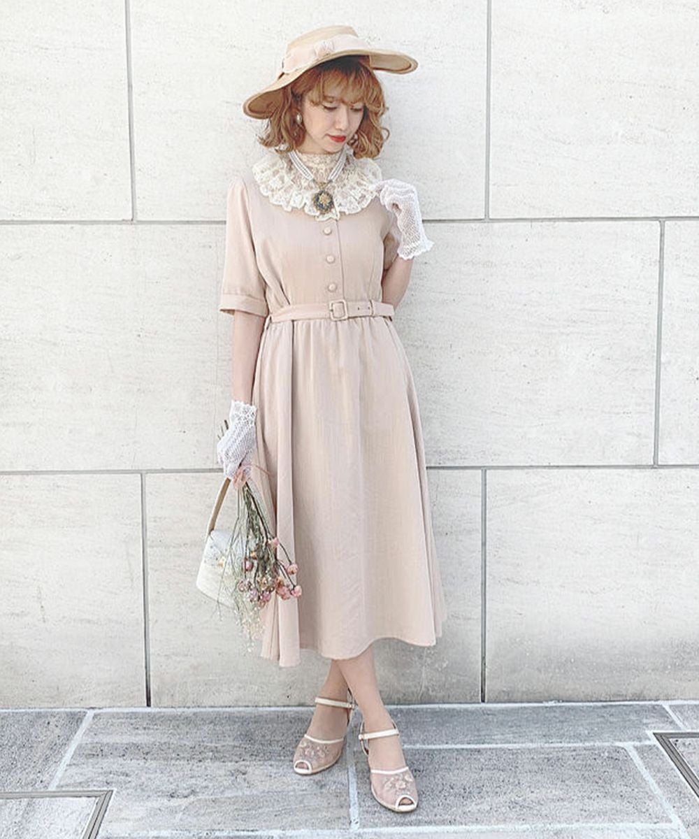 美品 ベルト付き ワンピース アイボリーアンアナザーアンジェラス フィント レトロ変型開衿ワンピース/an another angelus [33BE02h011] | F i.n.t