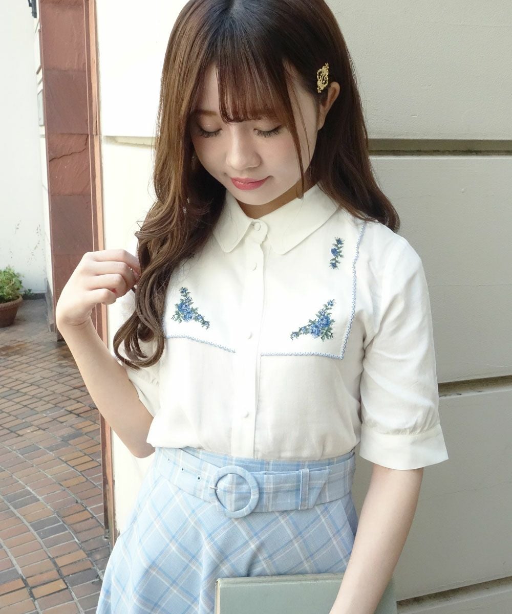 ハンカチクロスステッチ刺繍ブラウス/F i.n.t [33AF02h012] | F i.n.t