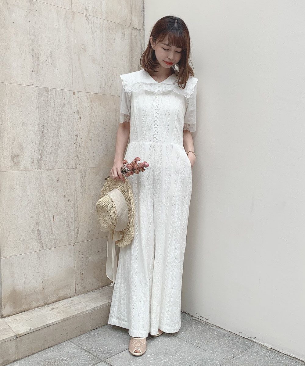 □コットンレースサロペットパンツ/an another angelus Limited