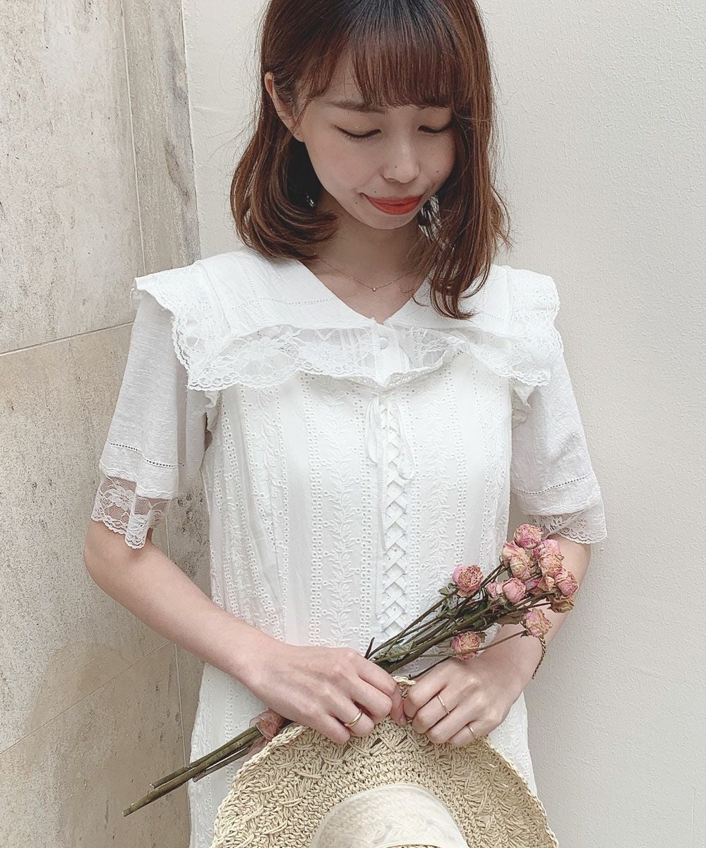 アンリアン　i line サロペット　エクリュ □コットンレースサロペットパンツ/an another angelus Limited