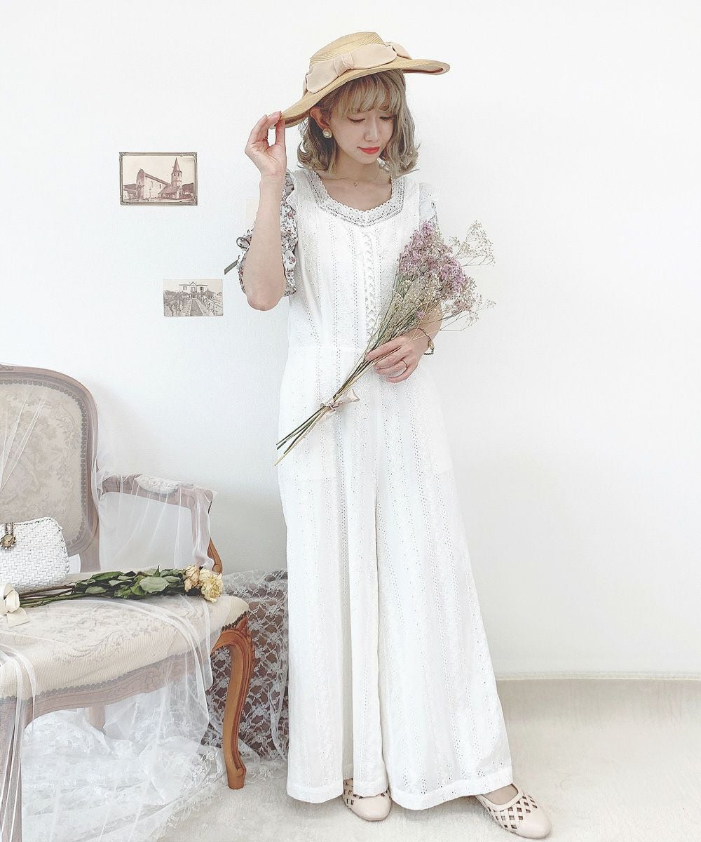 □コットンレースサロペットパンツ/an another angelus Limited