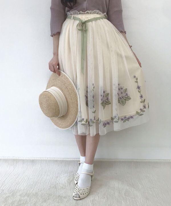 ライラック刺繍チュールスカート/an another angelus [34BG03p016] | F