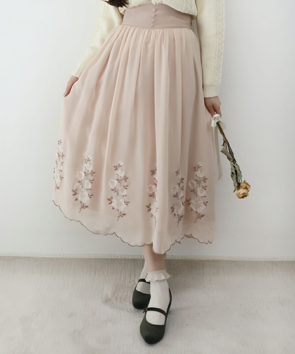 ローズ刺繍シフォンスカート/an another angelus [35BG03p001] | F