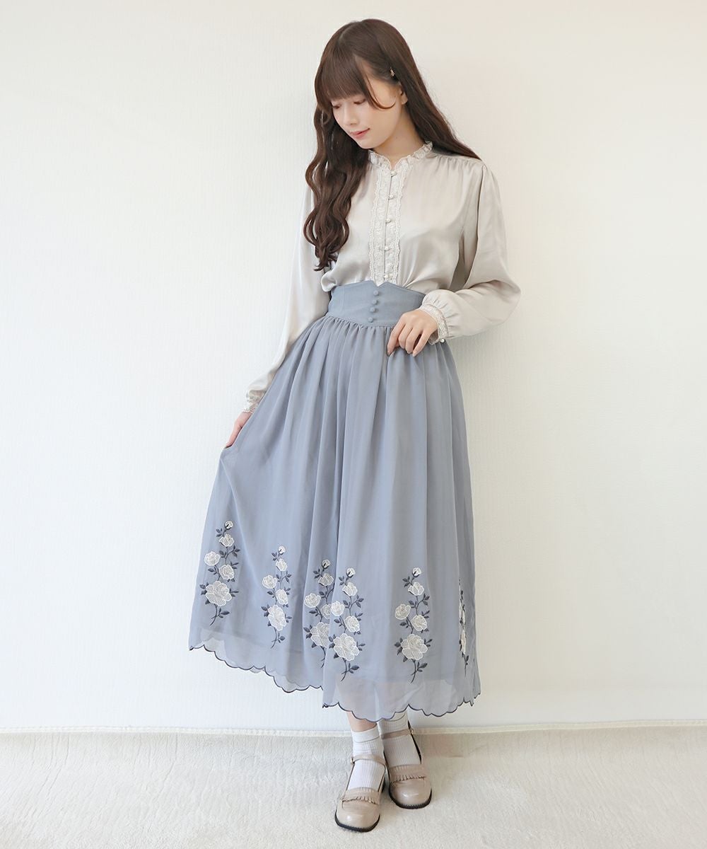 ローズ刺繍シフォンスカート/an another angelus [35BG03p001] | F