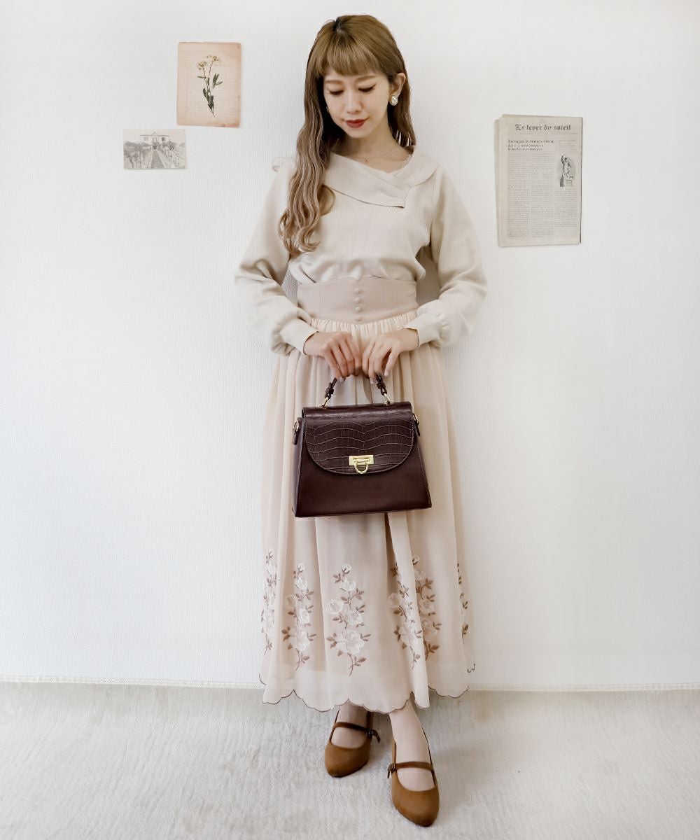 ローズ刺繍シフォンスカート/an another angelus [35BG03p001] | F