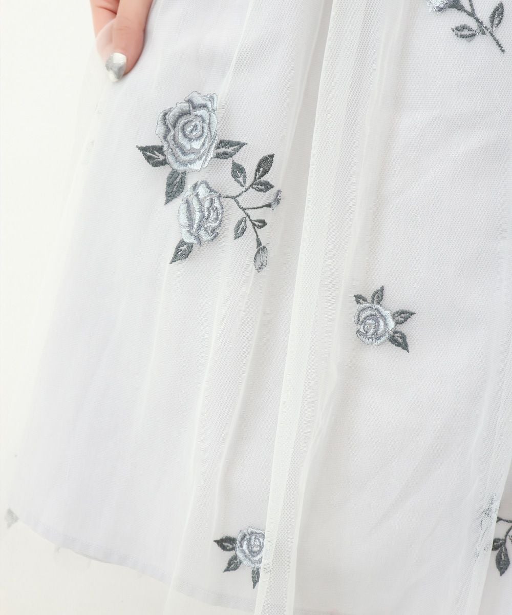 ベルト付きローズ総刺繍チュールスカート/an another angelus