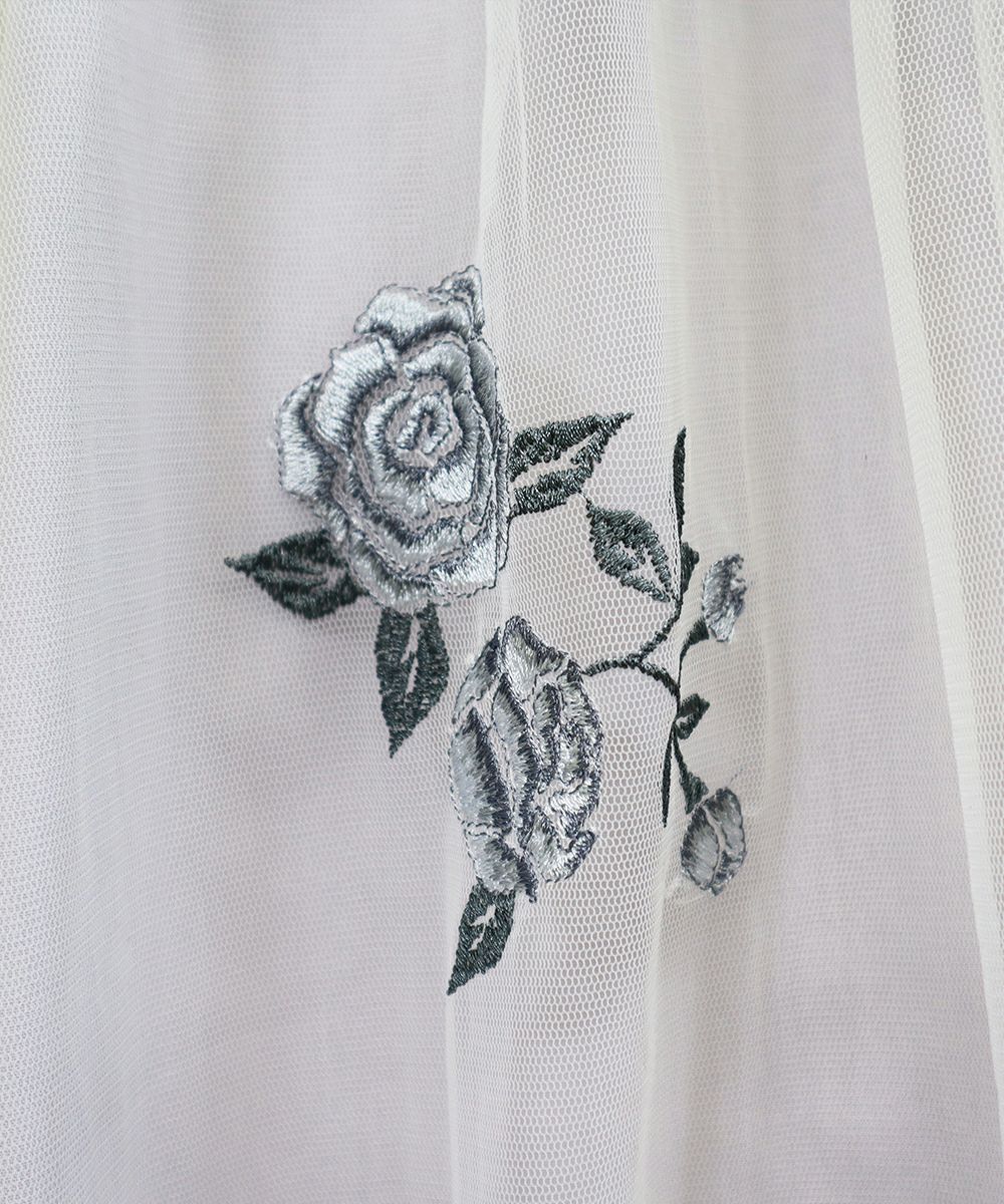 ベルト付きローズ総刺繍チュールスカート/an another angelus