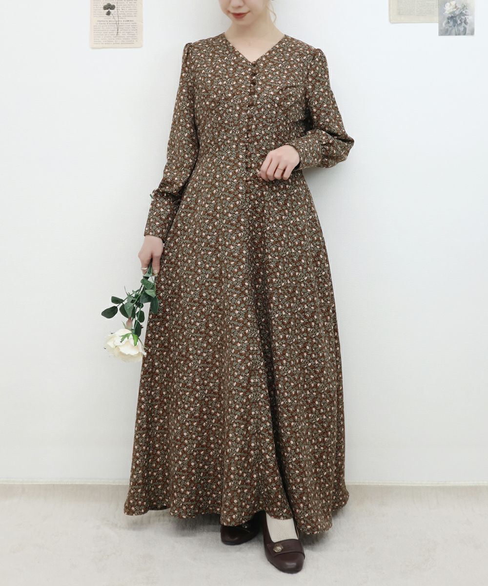 □コルセット切替小花柄ロングワンピース/an another angelus Limited