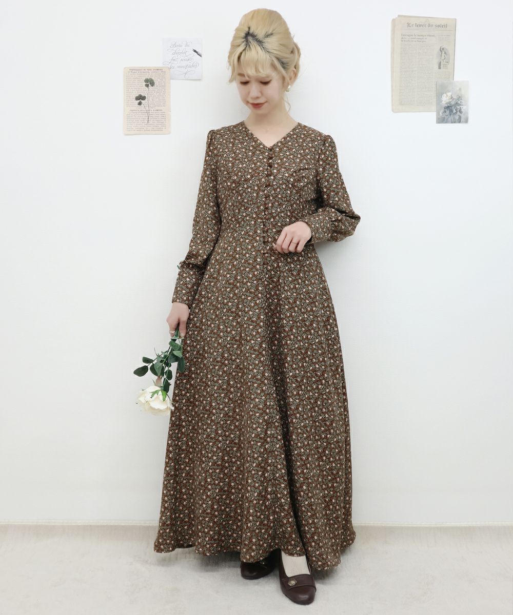 □コルセット切替小花柄ロングワンピース/an another angelus Limited