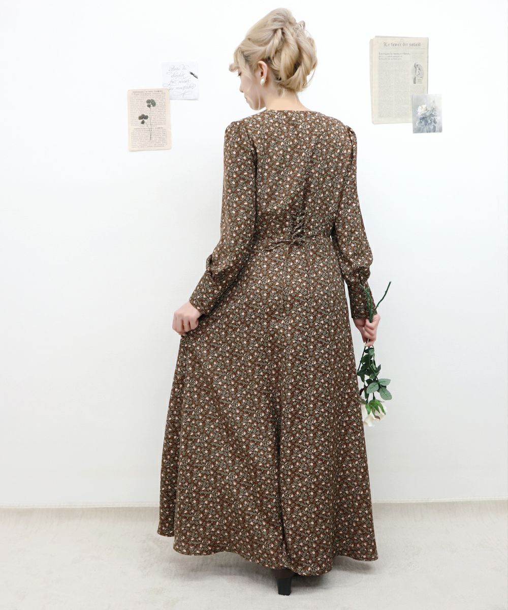 □コルセット切替小花柄ロングワンピース/an another angelus Limited