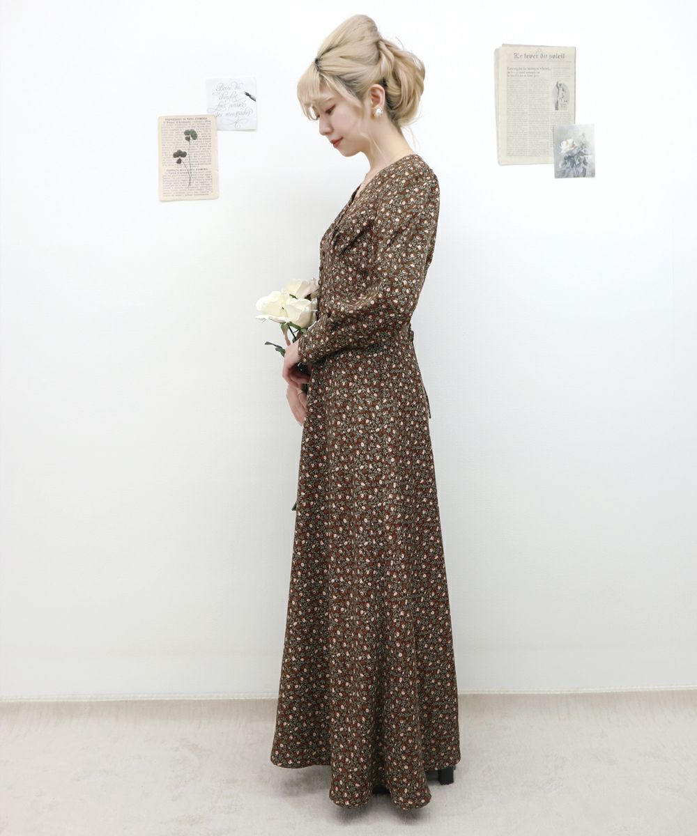 □コルセット切替小花柄ロングワンピース/an another angelus Limited