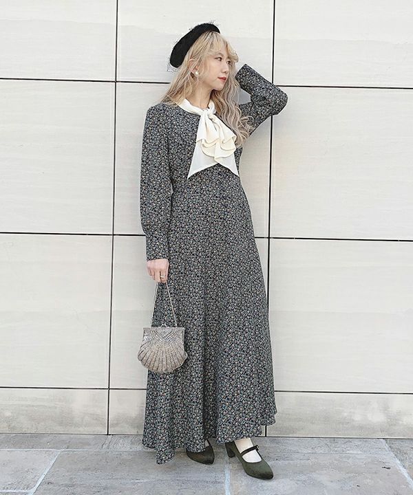 □コルセット切替小花柄ロングワンピース/an another angelus Limited