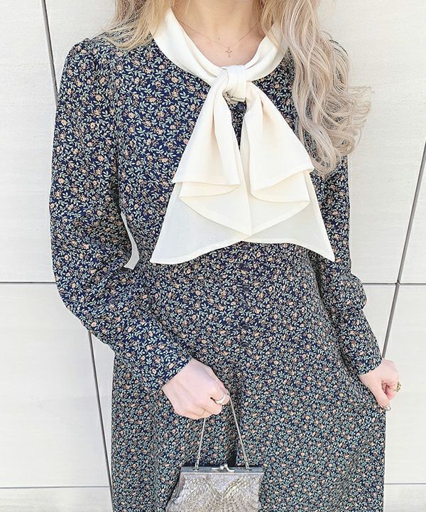 □コルセット切替小花柄ロングワンピース/an another angelus Limited