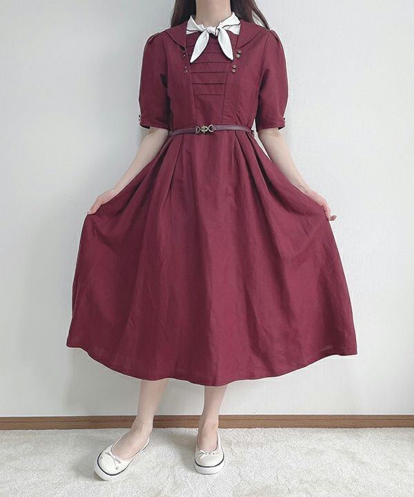 唐*ん様 INGEBORG 赤 フレア　セーラーワンピース　綿　ビンテージ フロントタックセーラーカラーロングワンピース/an another angelus