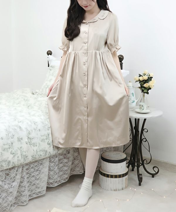 プチローズ刺繍サテン開衿ワンピース/F i.n.t HOME [37HE02g001] | F