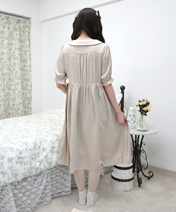 プチローズ刺繍サテン開衿ワンピース/F i.n.t HOME [37HE02g001] | F