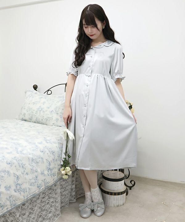 プチローズ刺繍サテン開衿ワンピース/F i.n.t HOME [37HE02g001] | F