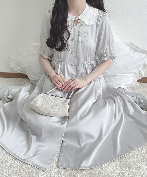 プチローズ刺繍サテン開衿ワンピース/F i.n.t HOME [37HE02g001] | F