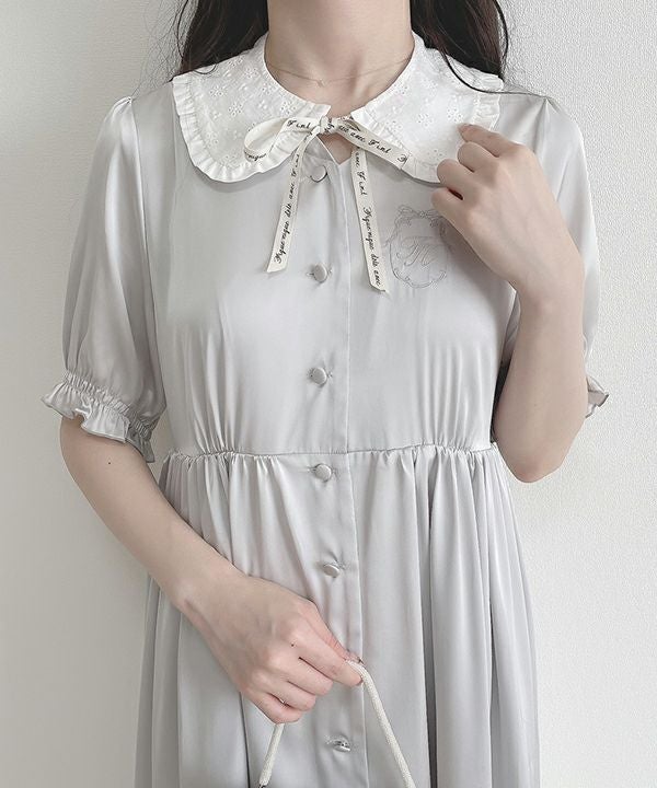 プチローズ刺繍サテン開衿ワンピース/F i.n.t HOME [37HE02g001] | F