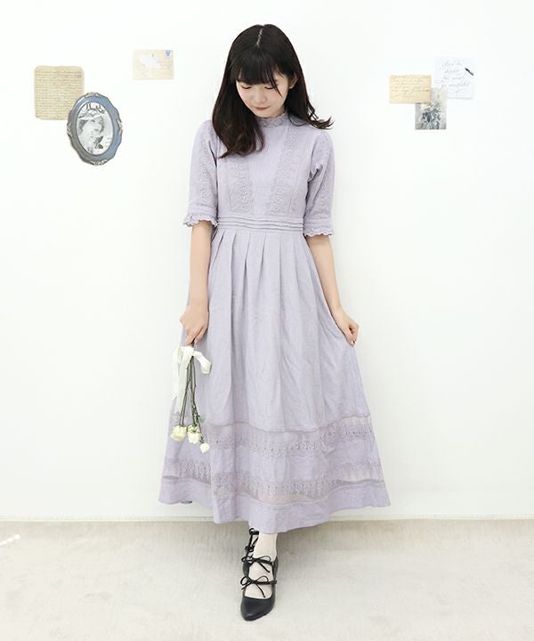レース使い楊柳シフォンワンピース/an another angelus Limited