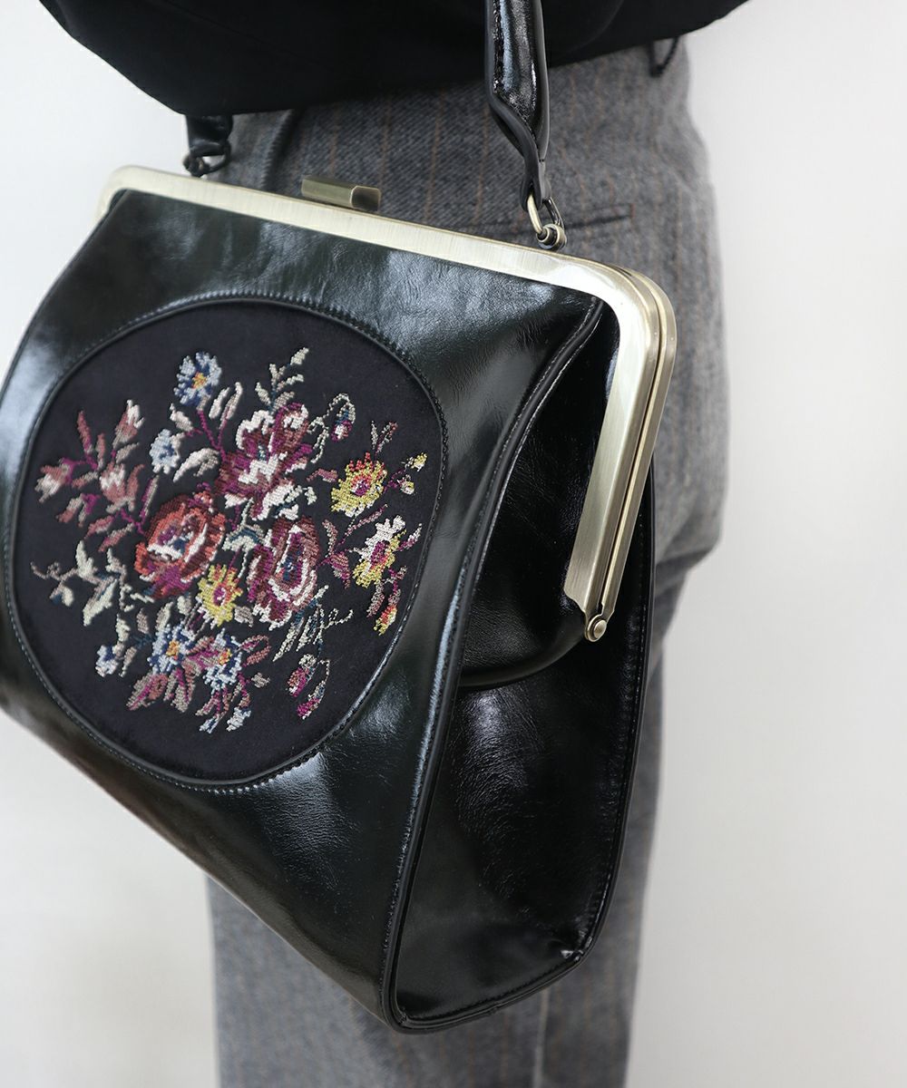 ニードルポイント風刺繍がま口バッグ/an another angelus [39BC05a002