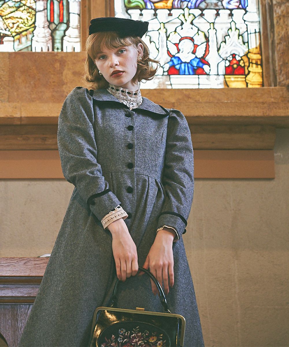 別珍パイピング使いツイードワンピースコート/an another angelus