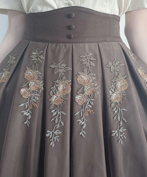 アンティークローズ刺繍チュールタックスカート/an another angelus