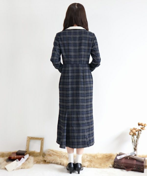 オーバルヨーク切替マーメイドチェックワンピース/an another angelus