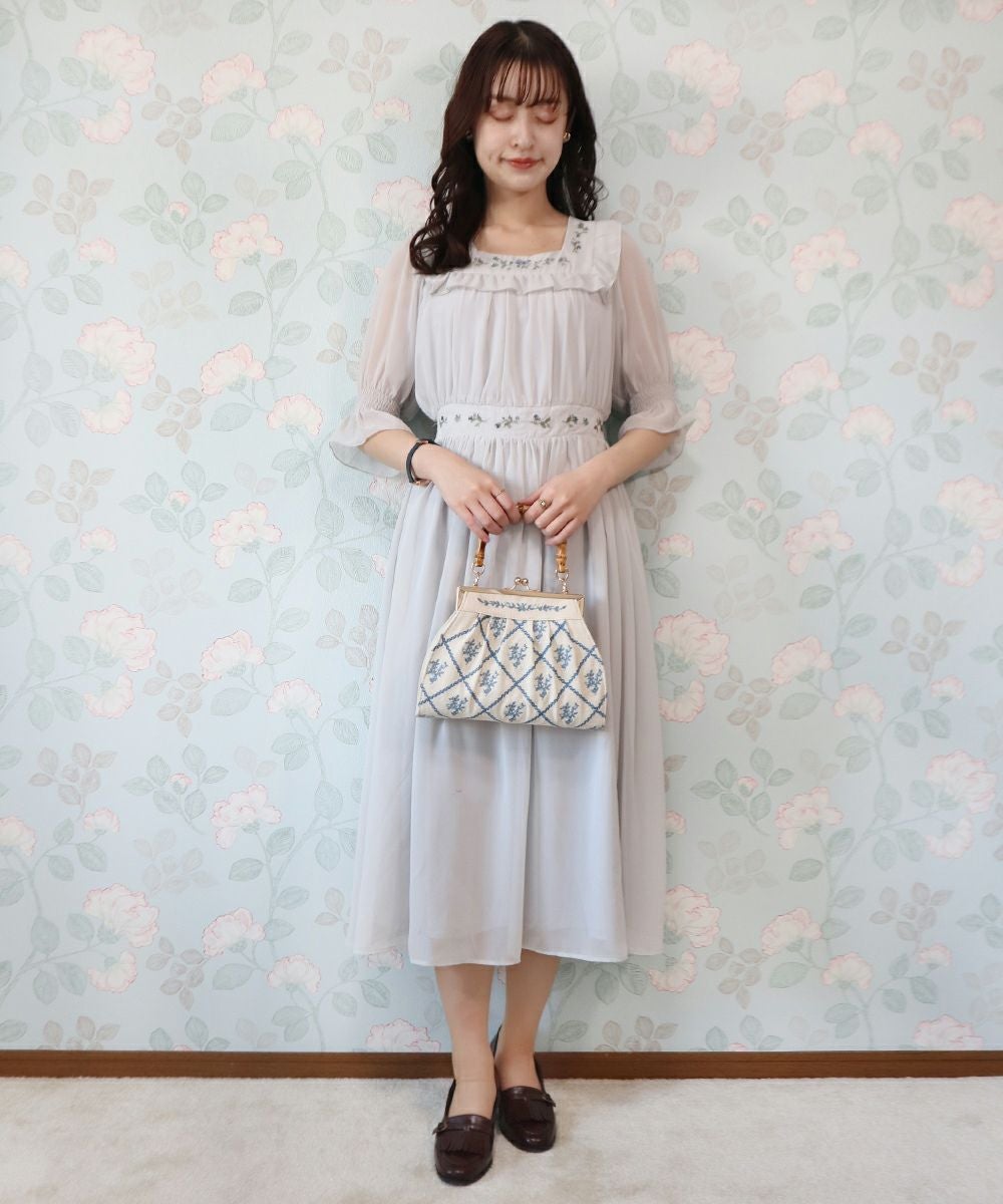 ローズクロスステッチ刺繍シフォンワンピース/F i.n.t [41AE02h003
