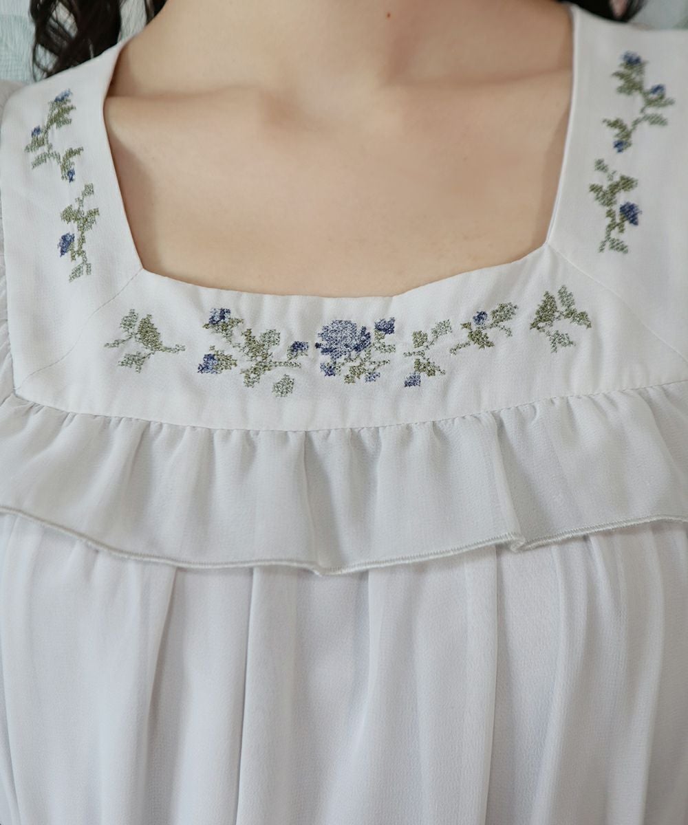 ローズクロスステッチ刺繍シフォンワンピース/F i.n.t [41AE02h003