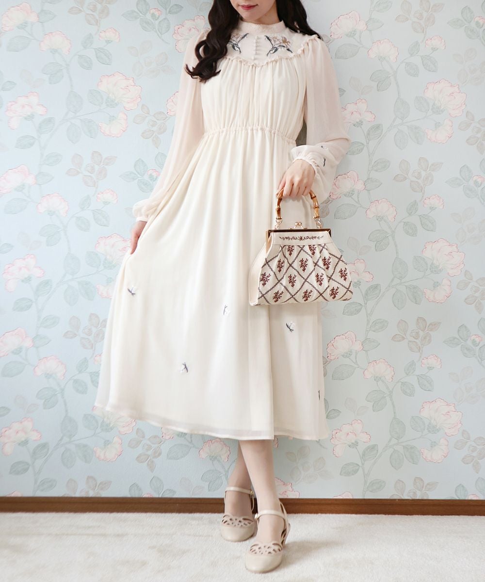 リリーフラワー刺繍楊柳シフォンワンピース/an another angelus