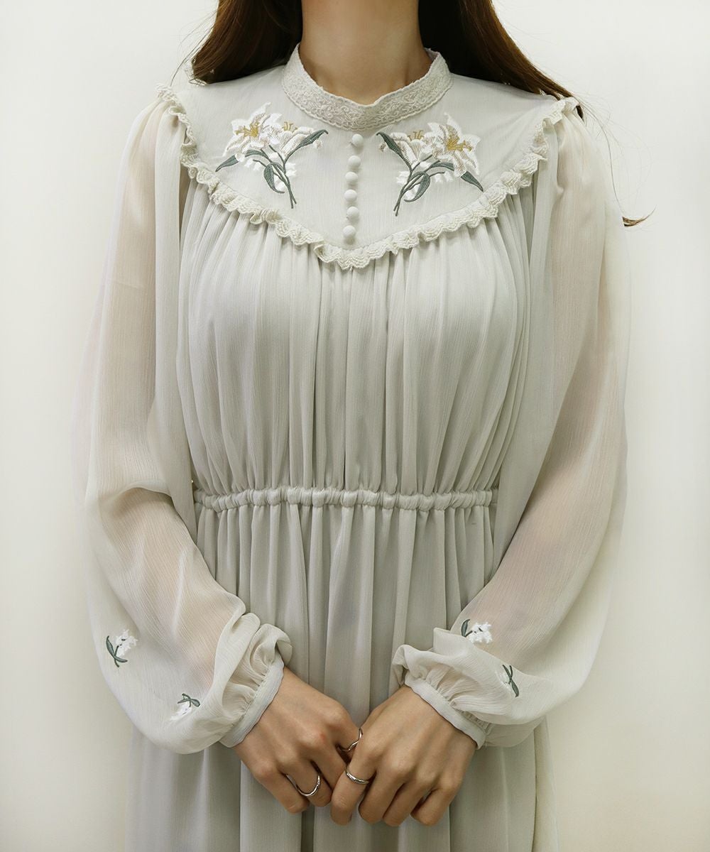 リリーフラワー刺繍楊柳シフォンワンピース/an another angelus