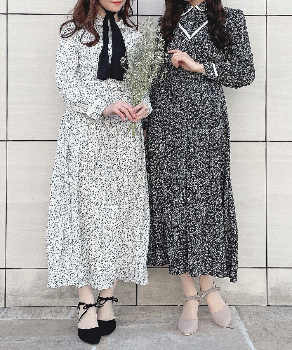 トーションレース使い小花柄ロングワンピース/an another angelus