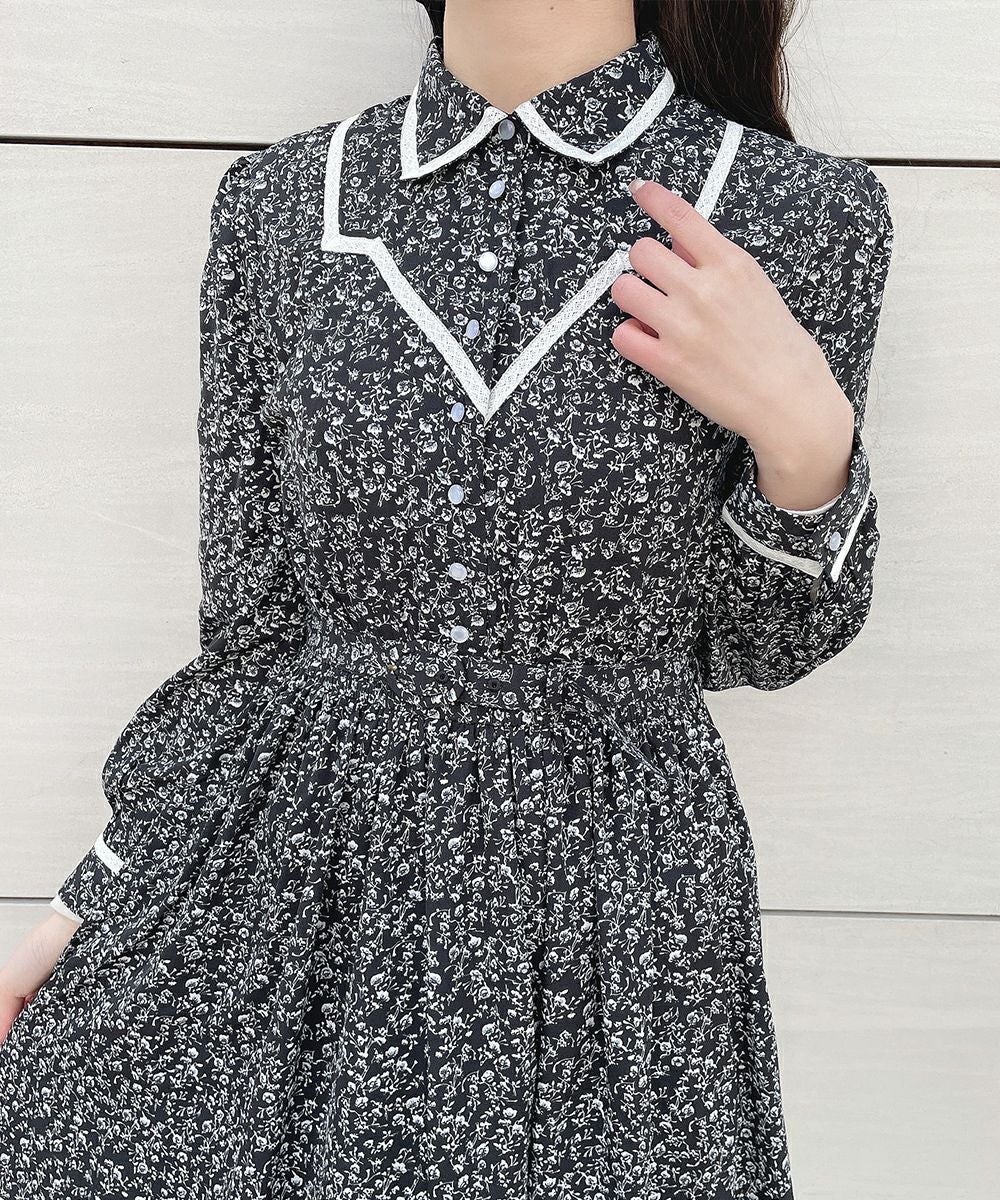 トーションレース使い小花柄ロングワンピース/an another angelus