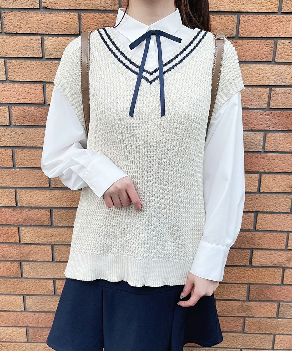 2024年☆新品【エブリデイアイライク】綿ニットベスト　コットン100% □ライン使いニットベスト/F i.n.t [41AJ02f003] | F i.n.t公式通販サイト