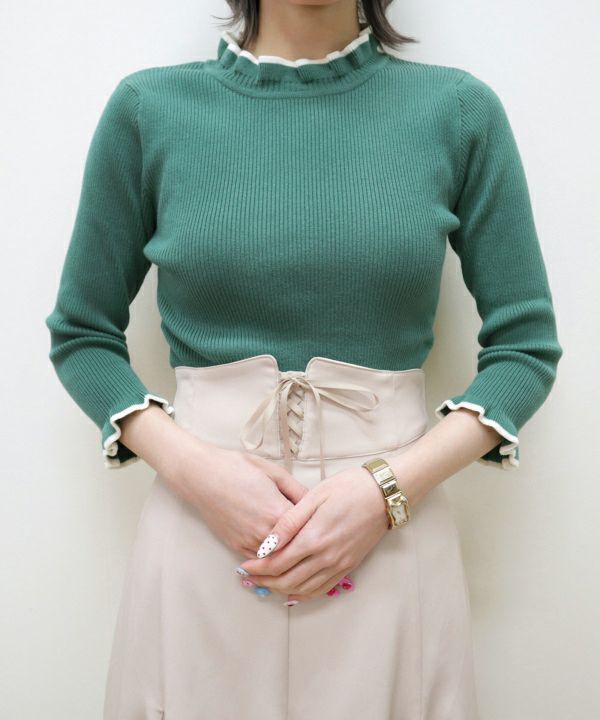 □配色フリルリブニットプルオーバー/F&A [41CJ03i003] | F i.n.t公式