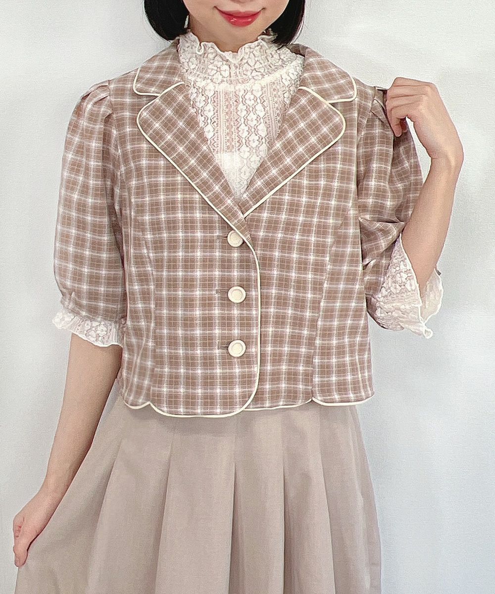 □チェック柄パフスリーブショートジャケット/F i.n.t [42AD01h004