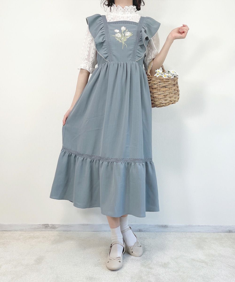 アートフラワー刺繍ショルダーフリルワンピース/F i.n.t [42AE03f023