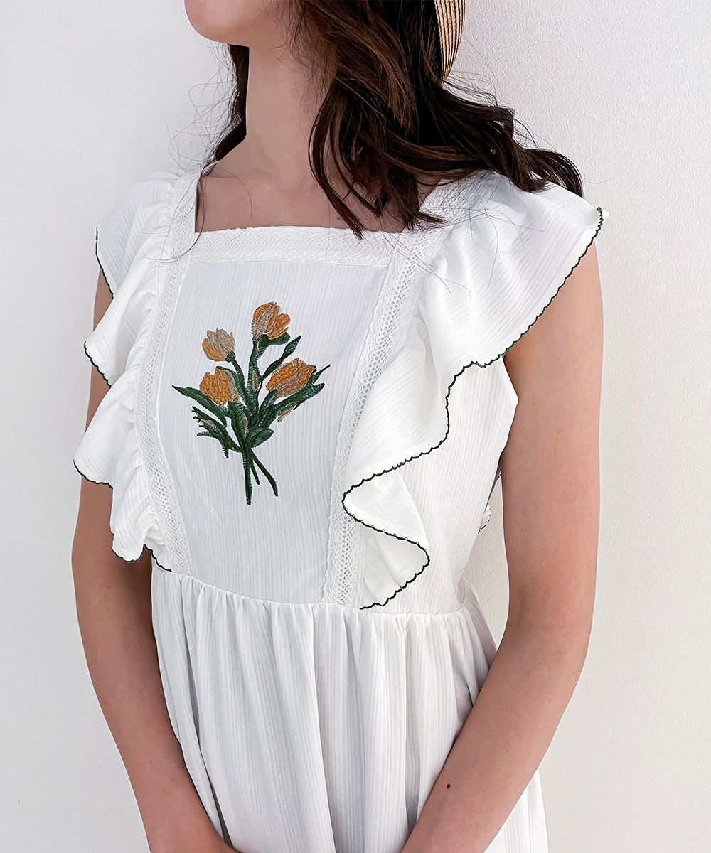 アートフラワー刺繍ショルダーフリルワンピース/F i.n.t [42AE03f023