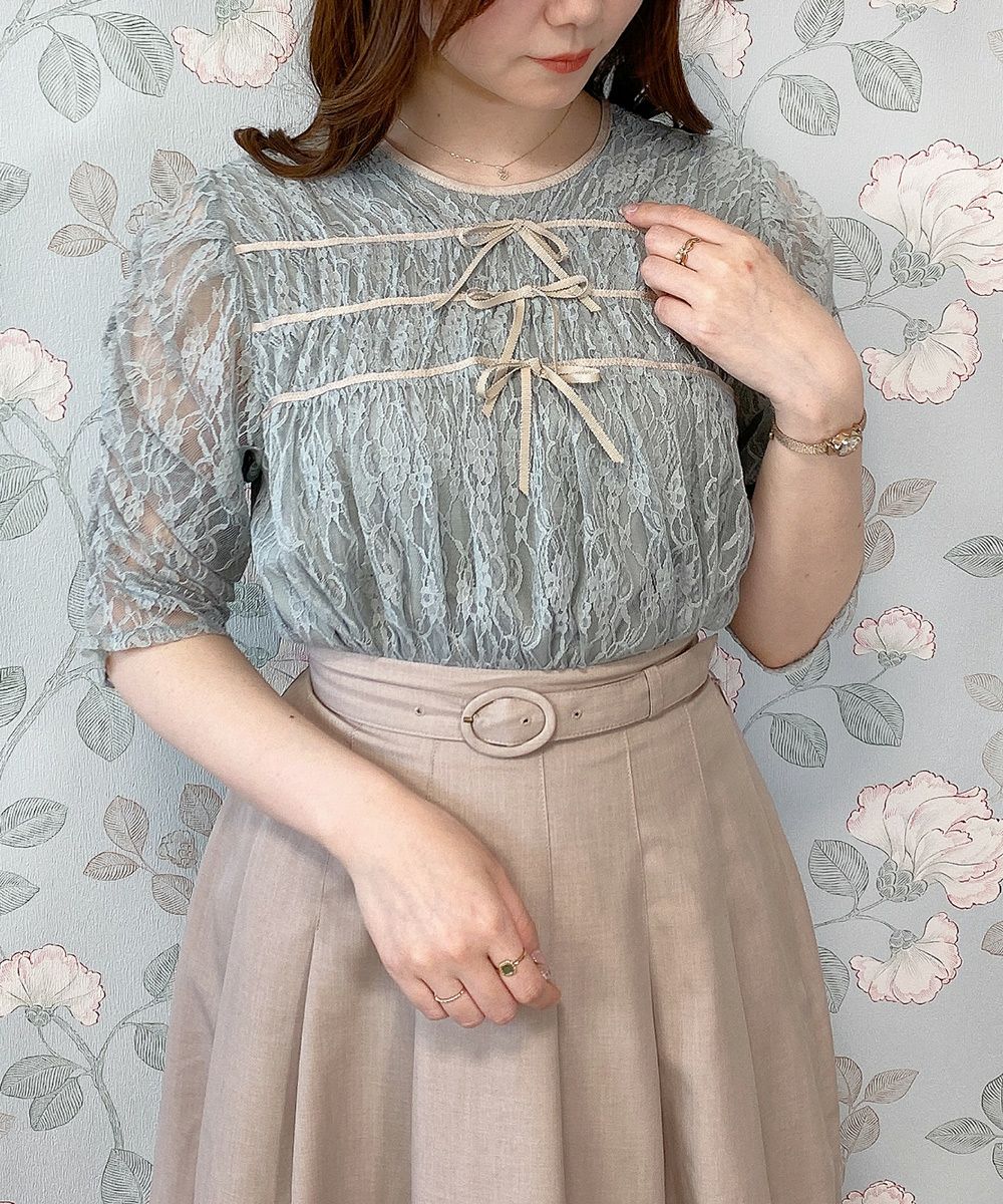 【美品】 rrrrrrrrr オーガニックコットンシュリンクレースブラウス 手洗い可能》インド綿ピンタックレースブラウス/le.coeur blanc