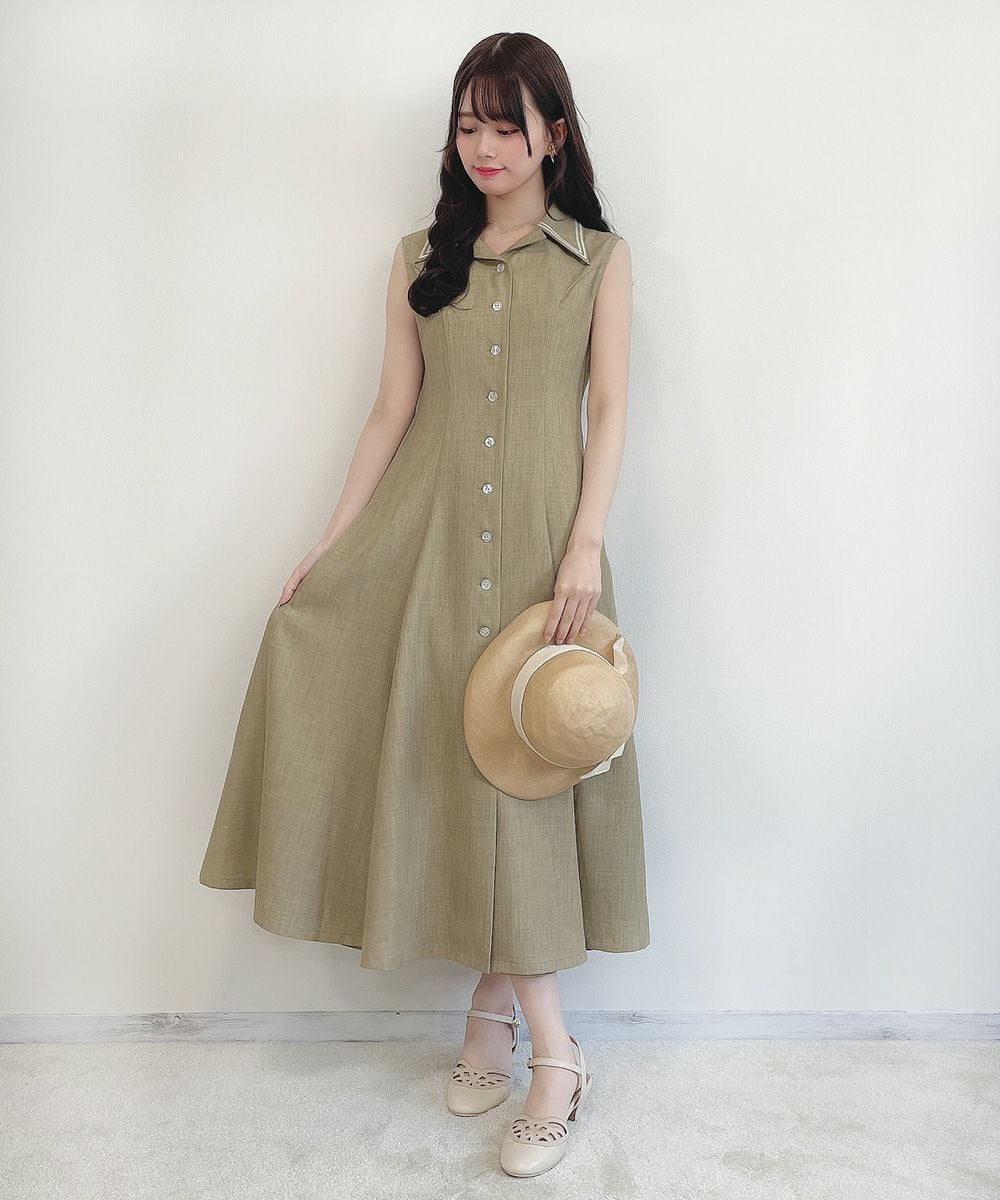 ノースリーブワンピース ベージュ フリースキルティング 配色ステッチ開衿ノースリーブワンピース/an another angelus Limited
