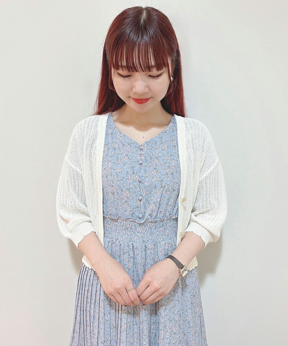 小花柄プリーツシャーリングワンピース/an another angelus