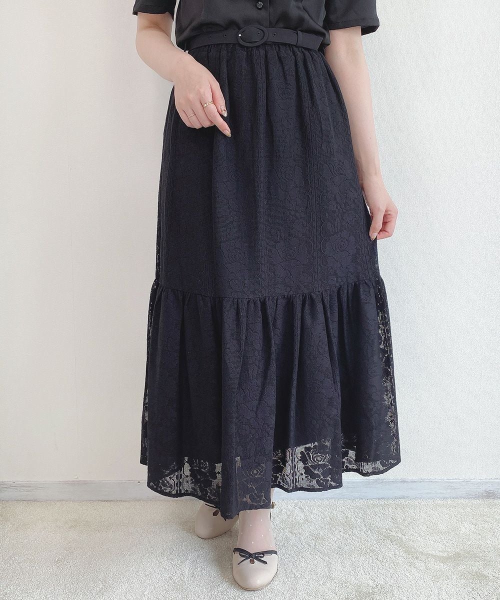 □ストライプレース切替ギャザースカート/an another angelus