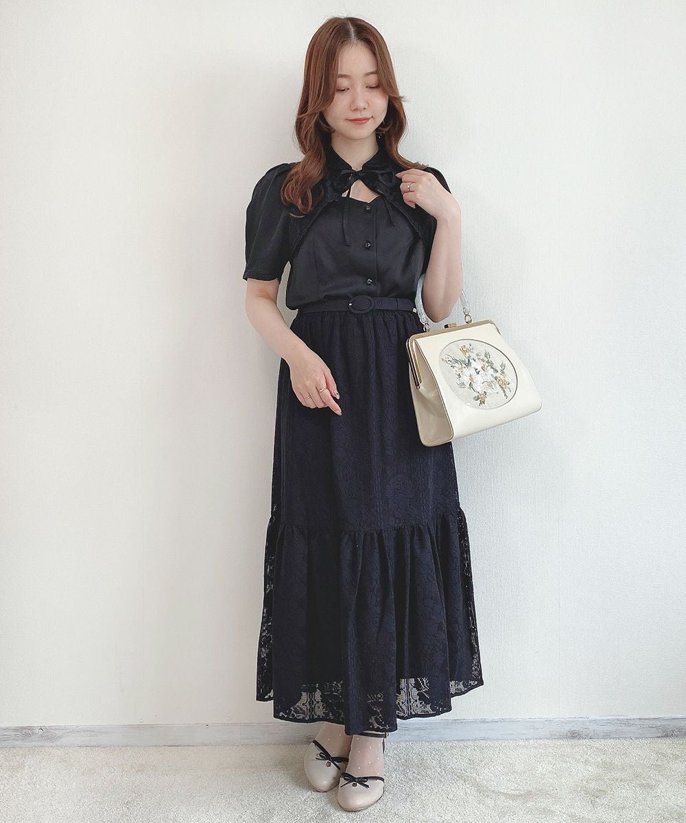 □ストライプレース切替ギャザースカート/an another angelus